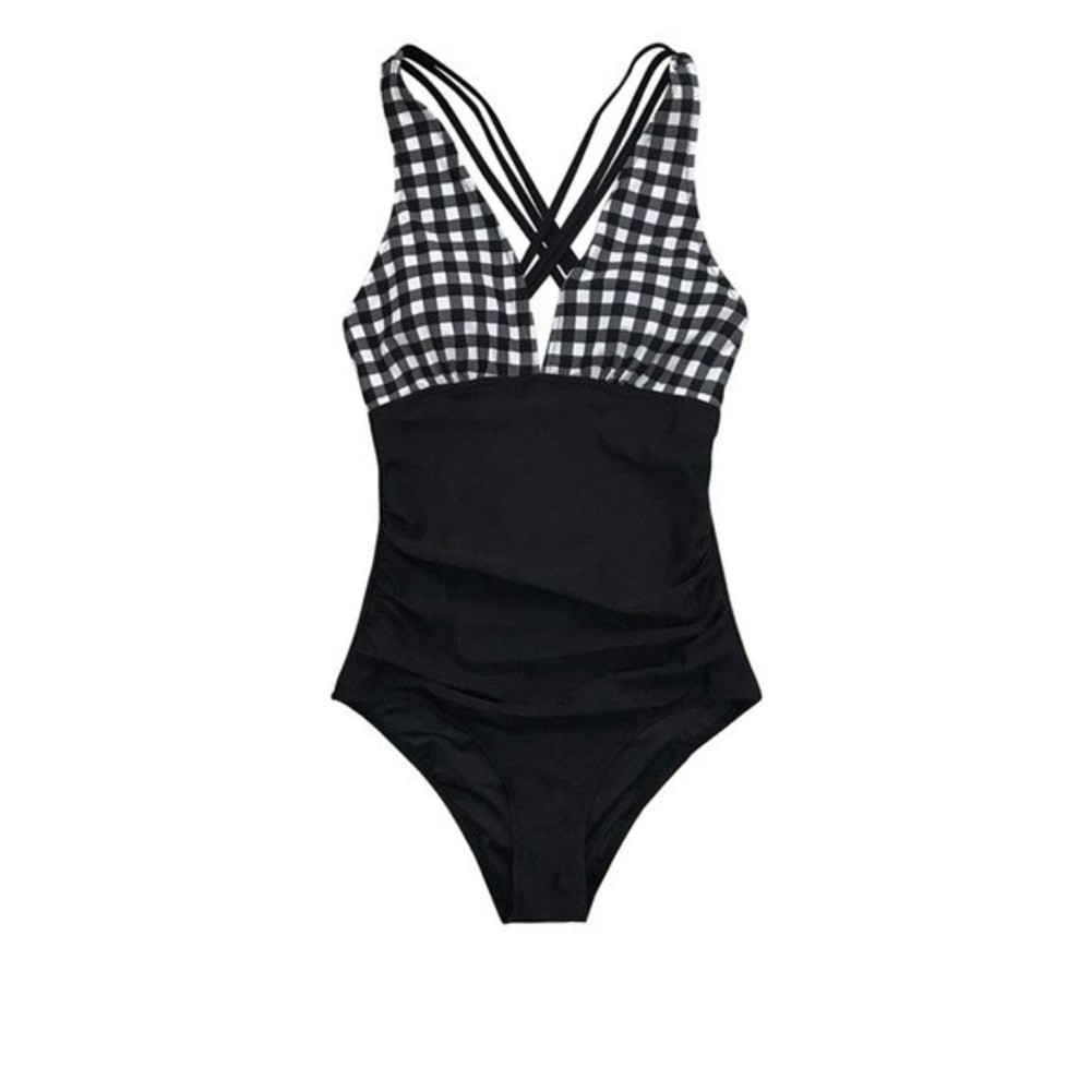 Cupshe One Piece Swimsuit NWT Gingham Ruched Black & White Small